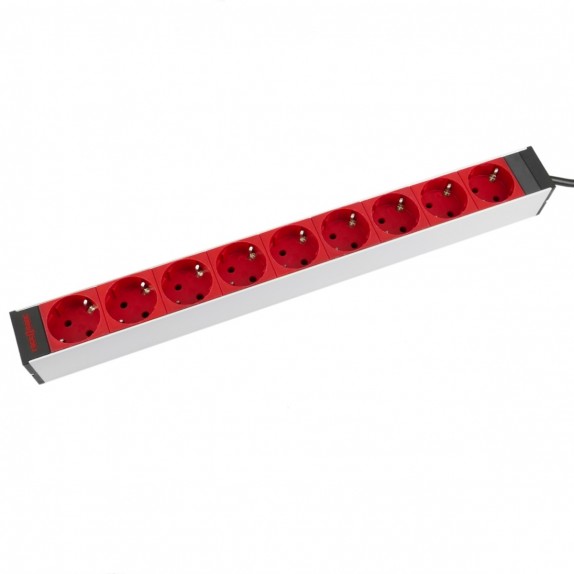 Regleta de enchufes para armario rack 19" 1U con 9 schuko rojo C14 alumino